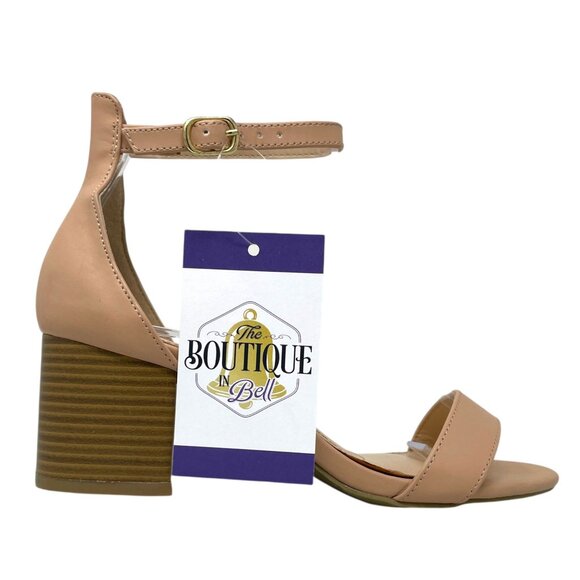 Lulus Harper Womens 5.5 Nude Faux Leather Ankle Strap Block Heel Sandals Strappy - Picture 3 of 16